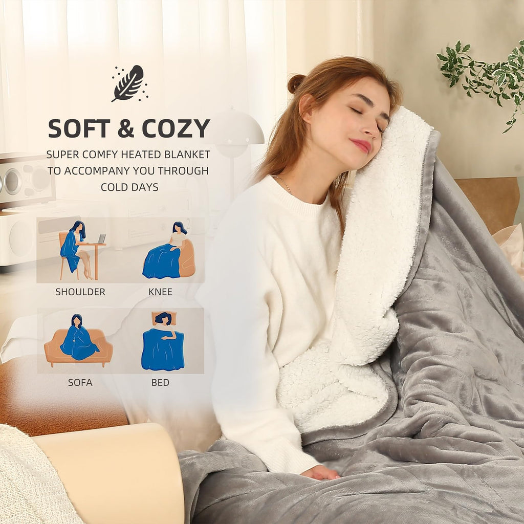 Coperta Elettrica Riscaldata Plaid con 5 Livelli di Riscaldamento e Spegnimento Automatico dopo 4 Ore, Plaid Riscaldato 50"x60" con Certificazione ETL e FCC per Casa e Ufficio, Lavabile in Lavatrice, Grigio Scuro