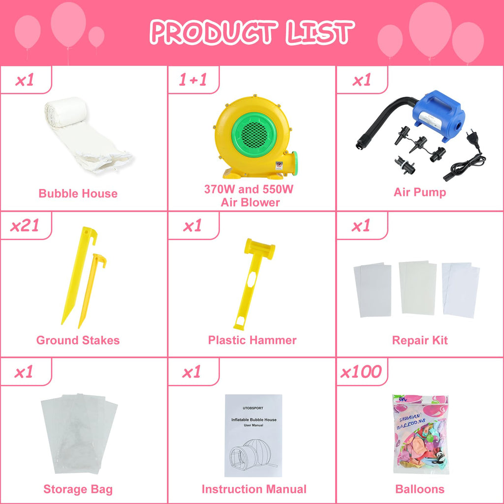 خانه حبابی بادی TPU به ارتفاع 10 فوت - خانه بادی تجاری به‌روزشده، مجموعه زمین بازی چادر حبابی گنبدی، با دمنده دوگانه برای جشن تولد، عروسی و مهمانی در حیاط پشتی - سفید