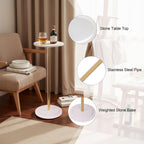 Premium Stone Round Drink Table,Heavy Duty Engineered Marble Base Top Coffee Table,Cocktail Accent End Table for Living Room, Weighted Base Small Accent Side Table for Bedroom, Corners,White