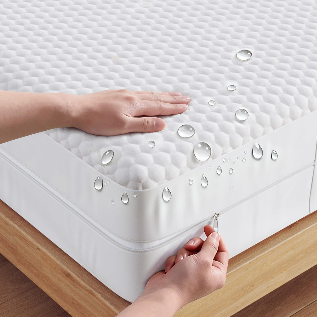 OhGeni 100% Waterproof Queen Size Mattress Protector,Soft Mattress Pad, Cooling Breathable Fitted Sheets,Washable Bed Cover,Non-Slip Deep Pocket,Noiseless for Bedroom