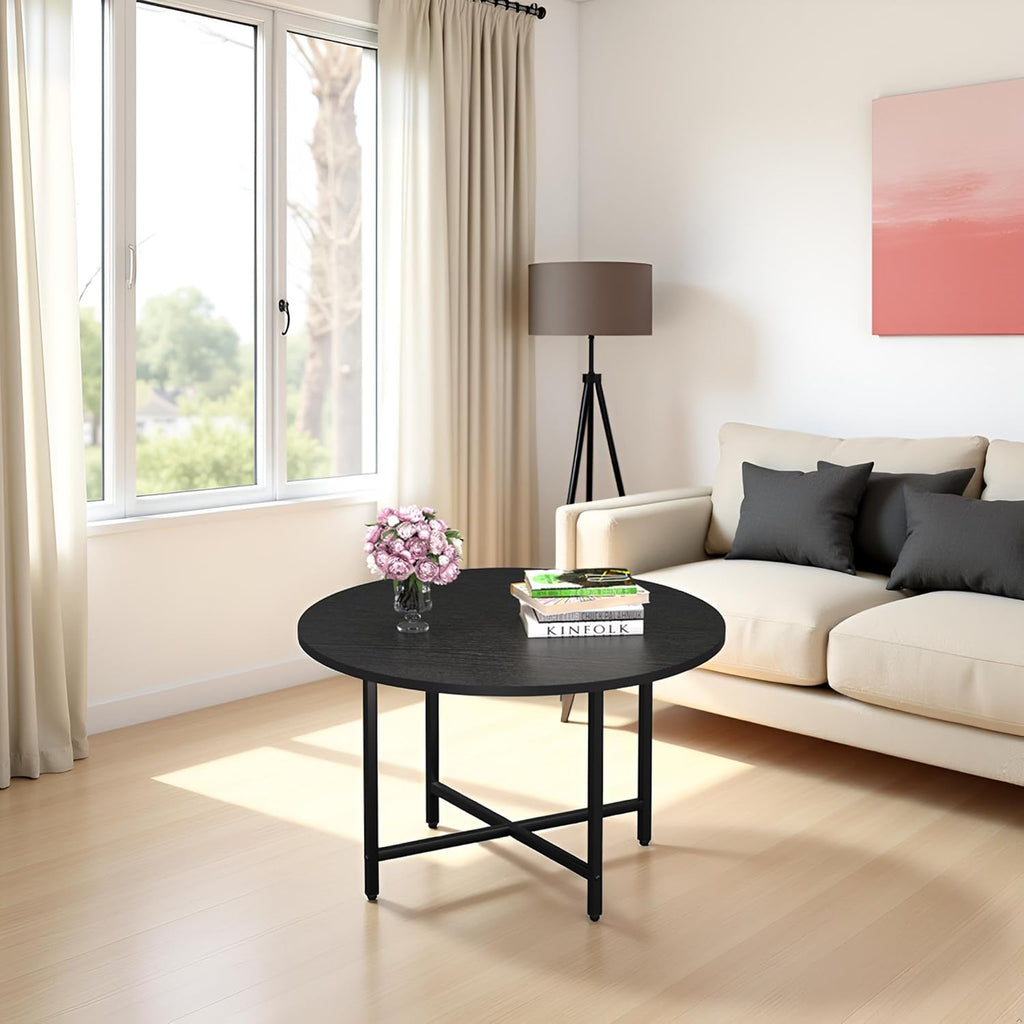 Coffee Table, 23.6" Coffee Tables for Living Room, Round Coffee Table with Metal Frame, Floor Table for Sitting on The Floor, Home, Office, Black