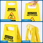 2-Pack Caution Wet Floor Sign,17.5" Height,Bright Yellow Double-Sided Folding A-Shaped Frame Design, Bilingual Caution Message