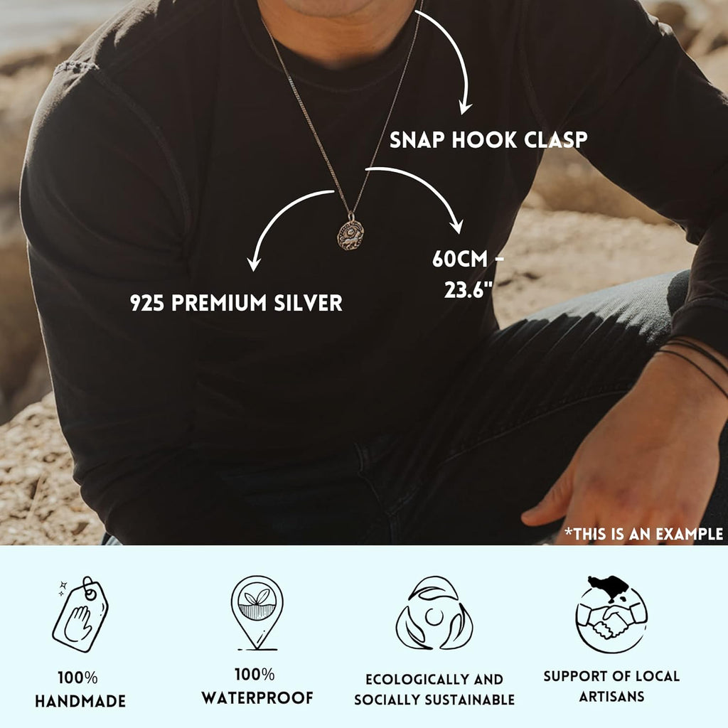 Made by Nami Mens Silver Necklace with Pendant Handmade 23" Surfer Cuban Link Chain with Stainless Steel Pendant Premium Jewelry Gift for Him