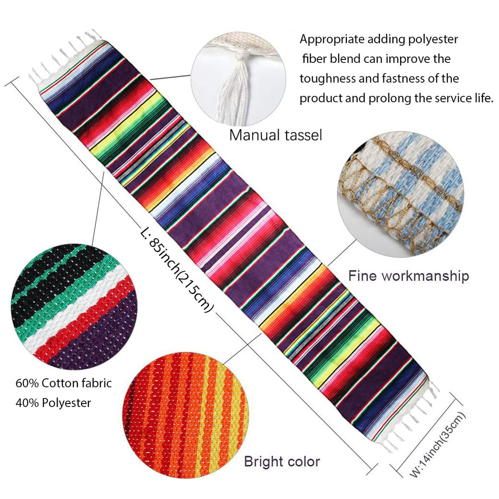 Charlbytion Decorative Stripe houehold dust Cover Lightweight Soft Cozy for Bed or Sofa Farmhouse Outdoor Throw Blankets, Mexican Serape Tablecloth. (14''x85'', Purple)