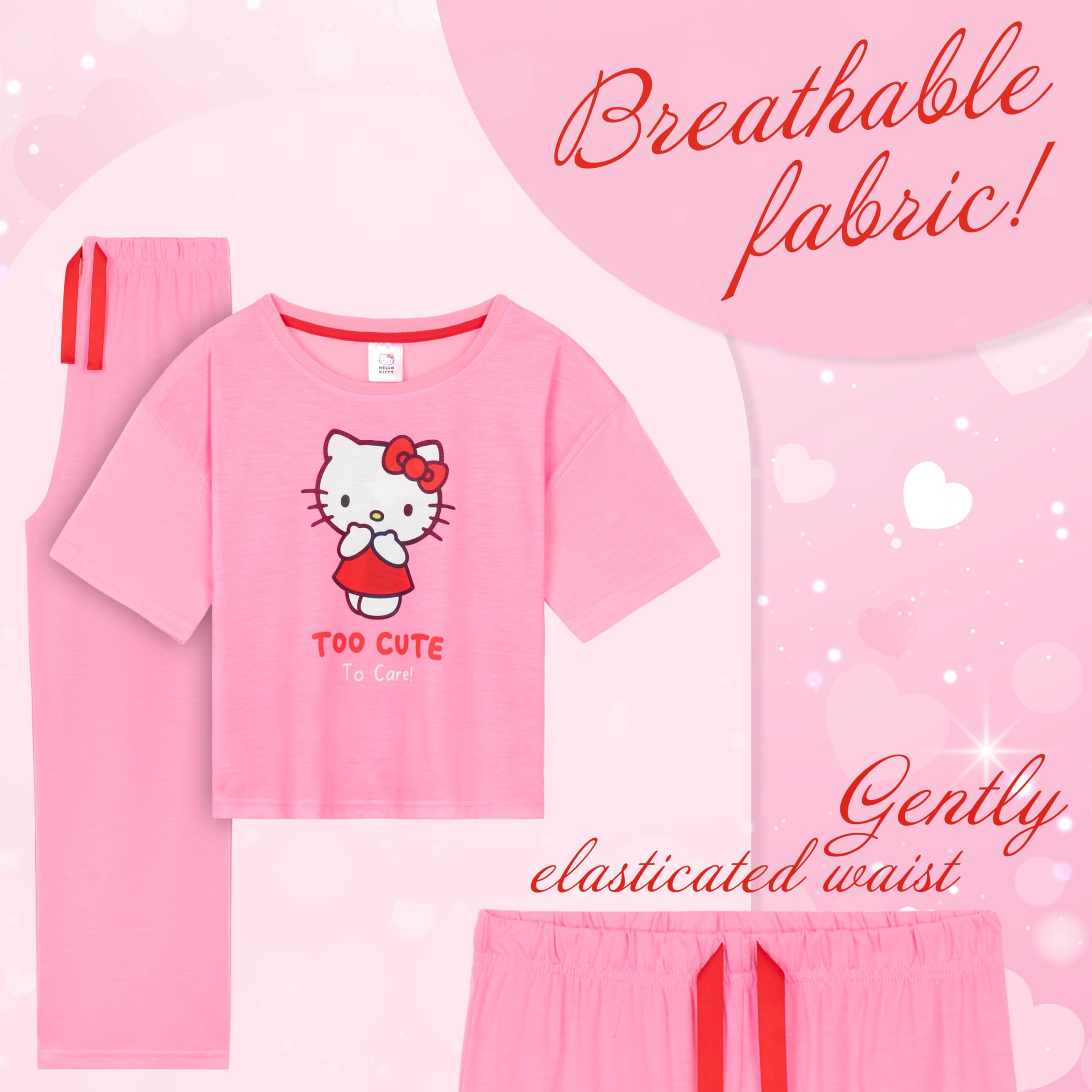 Hello Kitty pigesæt til pyjamas, behageligt afslapningstøj – gaver til piger (7-8 år, pink)