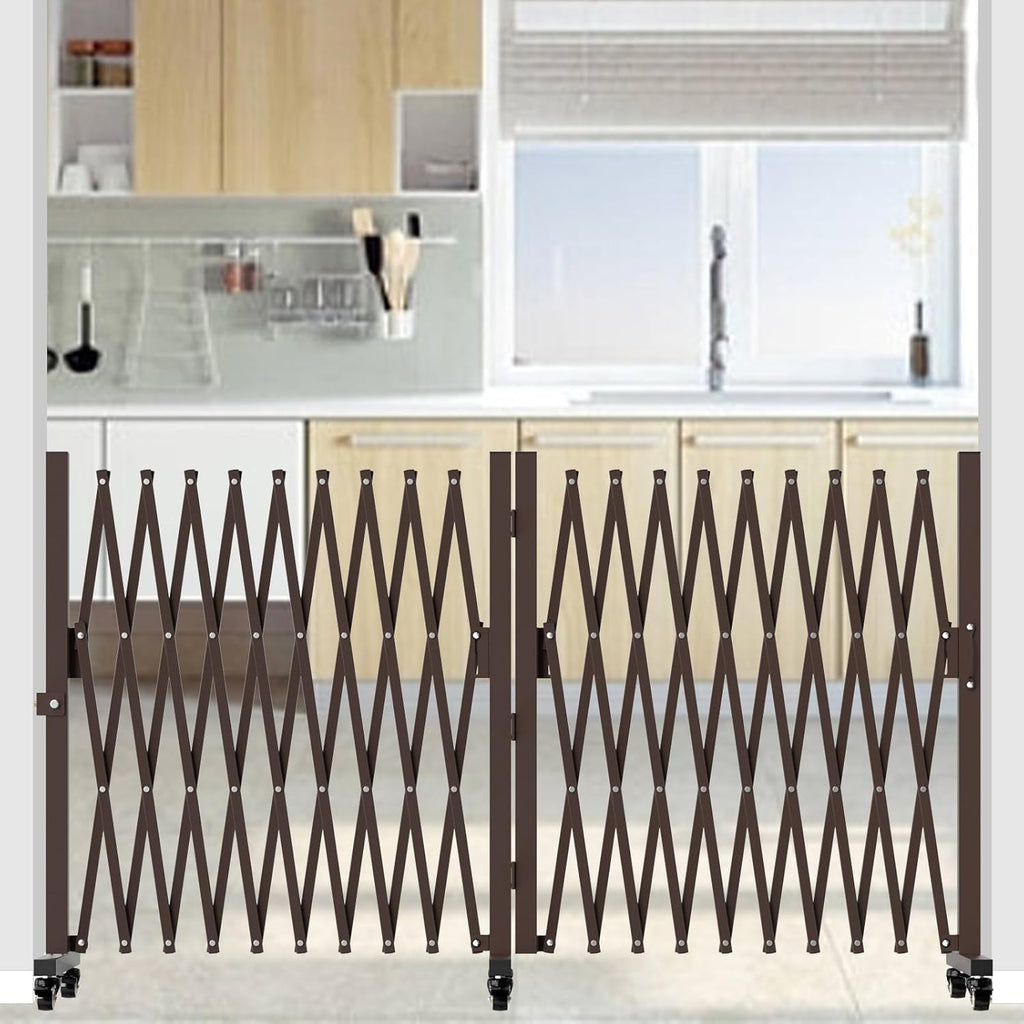 209" Width Expandable Driveway Gate & Retractable Fence Outdoor - 180° Rotating Aluminum Barricade with Casters, Metal Safety Barrier for Backyard/Dog Security (216.54 * 41.34,Grey)