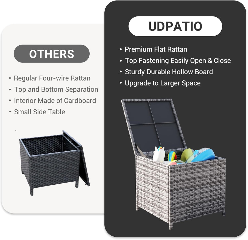 UDPATIO Outdoor Wicker Side Table with Storage Patio Rattan End Table Small Resin Square Container Coffee Table Backyard Pool for Furniture Covers, Toys and Gardening Tools (Grey)