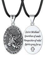 FaithHeart Saint Michael Necklace, Stainless Steel/18K Gold Plated St Michael the Archangel Pendant Amulet for Men Women with Gift Packaging