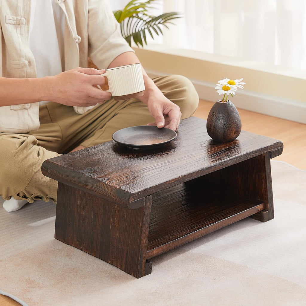 Japanese Altar Table,Folding Floor Table,Wood Small Low Meditation Table,Coffee Table for Living Room, Brown,19.7" x 11.8" x 7.9"