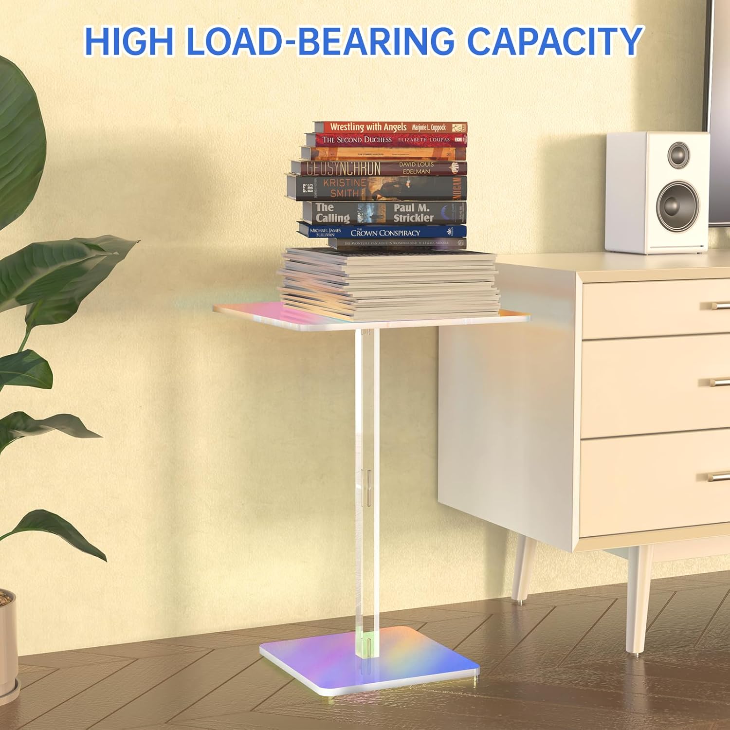 NiHome Square Iridescent Acrylic End Table for Small Spaces, Living Rooms, Bedrooms, Balconies, 0.3-Inch Thick Acrylic Coffee Table with Crystal Clear and Durable Design, 13.3"x13.3"x18.9" (1PC)