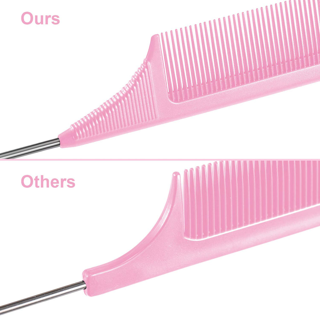 3 pakker rottehale kam stål nål rottehale kulfiber varmebestandige tease kamme med rustfrit stål rottehale (pink)