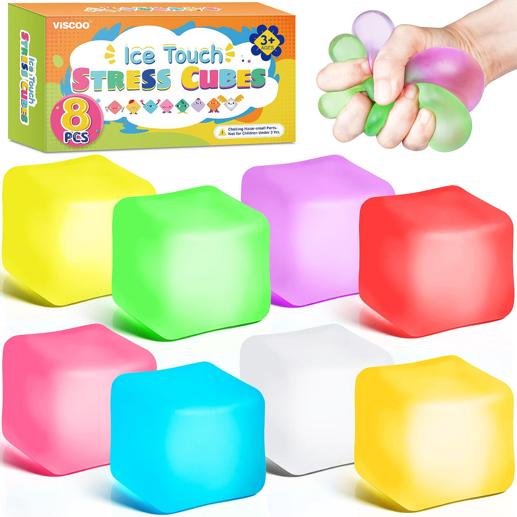 4 Pack Stress Cube, Slow Rising Ice Cube Stress Balls for Adults Kids, Sensory Fidget Toy for Anxiety Relief, Square Shape Squishy Balls for Classroom Prizes, Nice Cube Squishy for Party Favors