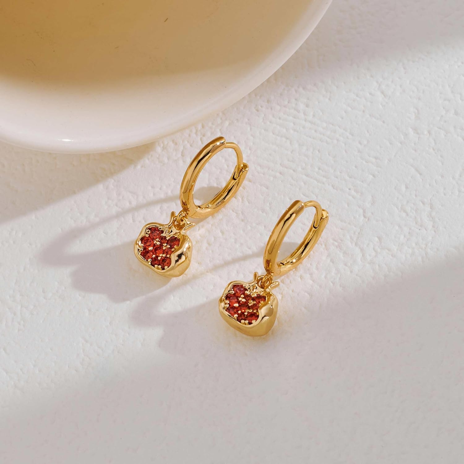 LILIE&WHITE Gold Pomegranate Dangle Earrings For Women With Red Cubic Zircon Drop Earrings Hoop Earrings Hypoallergenic Earrings Fruit Earrings Fashion Earrings PresentEarrings