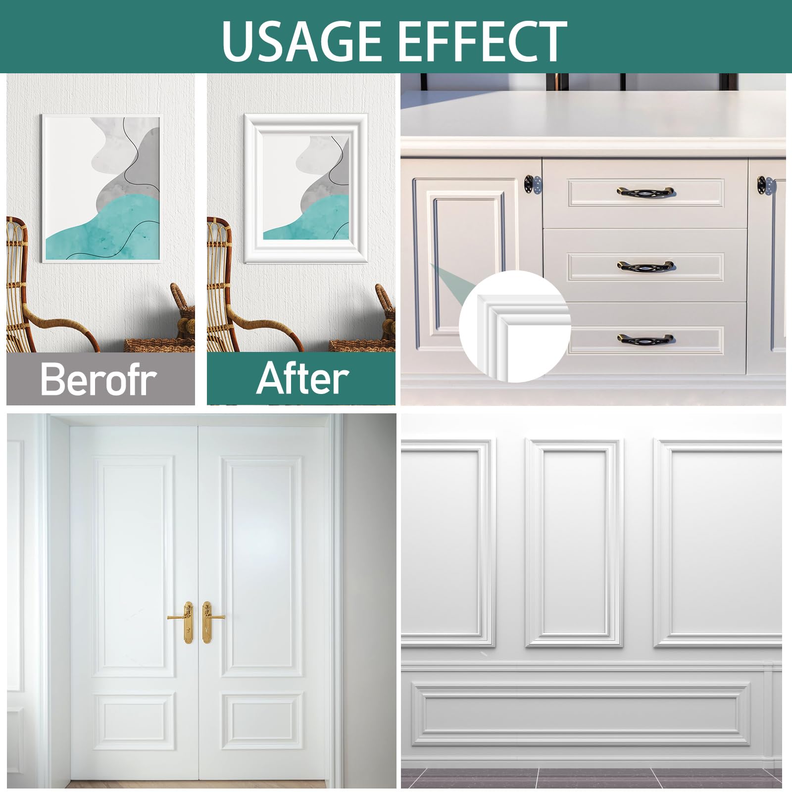 Xbaiyanr 10 Ft x 1.3'' Peel and Stick Wall Molding Trim,Chair Rail Wainscoting Panel,Self-Adhesive Flexible Molding Trim for Home Decoration & Wall Protection(White)