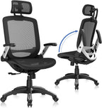 GABRYLLY Ergonomic Office Chair, High Back Home Desk Chair with Headrest, Flip-Up Arms, 90-120° Tilt Lock and Wide Cushion, Big and Tall Mesh Chairs for Man Woman, Black Task Chair
