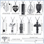 Jexine 10 Pcs Urn Necklace For Ashes Cremation Jewelry Wings Tear Drop Cross Crystal Ashes Necklace Stainless Steel Zircon Memorial Locket Vertical Bar Heart Waterproof Keepsake For Men