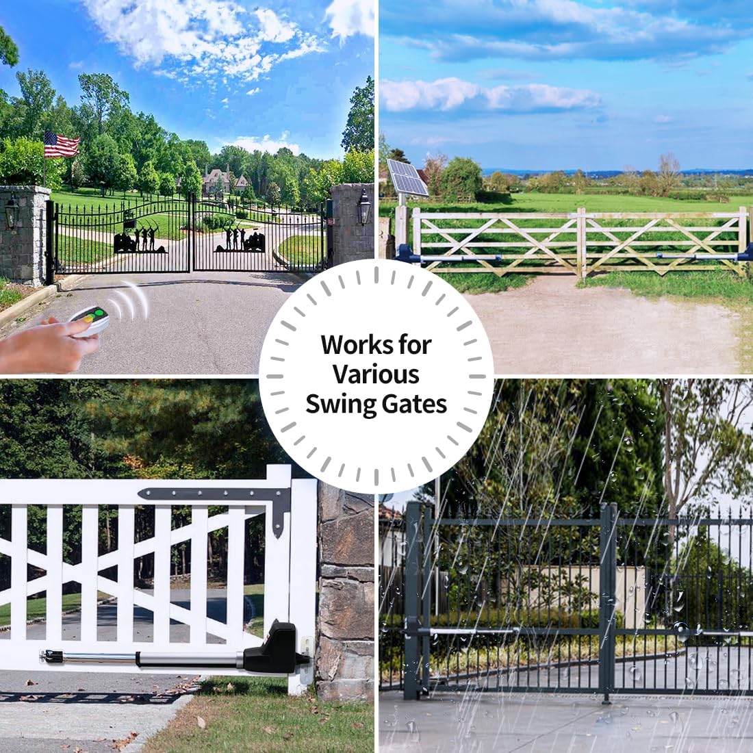 TOPENS AT6132S Solar Dual Swing Gate Opener Medium Duty Automatic Gate Motor for Double Swing Gates Up to 18ft per Arm, Electric Driveway Gate Operator AC Powered with Solar Panel Remote Control Kit