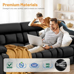 Loveseat Recliner Sofa, Flip Middle Backrest Design PU Leather 3 Seat Reclining Sofa with Storage Drawer, Manual Couch for Living Room/RV (Black, PU)