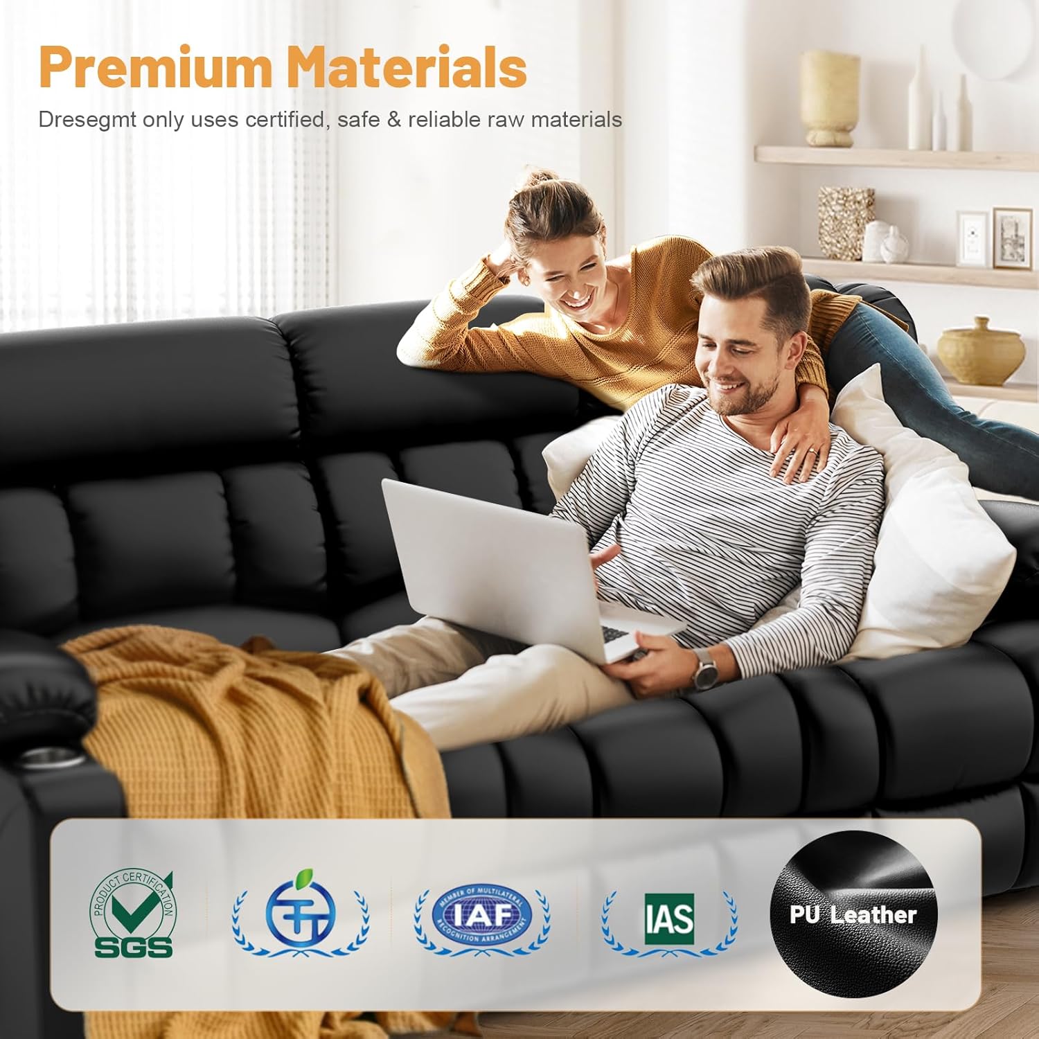 Loveseat Recliner Sofa, Flip Middle Backrest Design PU Leather 3 Seat Reclining Sofa with Storage Drawer, Manual Couch for Living Room/RV (Black, PU)