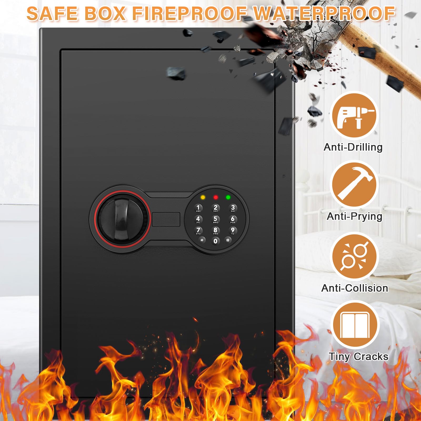 4.0 Kübik Büyük Ev Kasası Yangın Geçirmez Su Geçirmez, Hırsızlığa Karşı Yangın Geçirmez Kasa Programlanabilir Tuş Takımı, Yedek Anahtarlar ve Çıkarılabilir Raf ile, Ev Parası, Ateşli Silahlar, Belgeler ve İlaçlar için Dijital Güvenlik Kasası