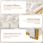 Mid Century Modern Chesterfield Sofa Couch, 81" Velvet Couch White and Gold Sofa Luxury Curved Loveseat for Living Room, 3 Seat Tufted Sofas with 2 Pillows & Classic Gold Legs, Beige White