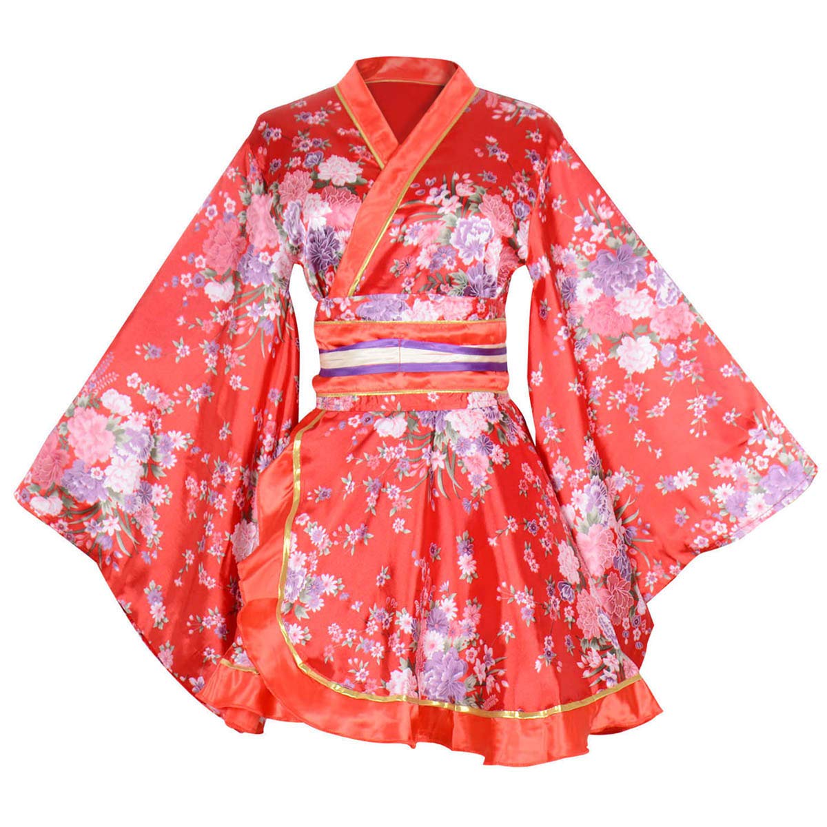 Kimono Costume Adult Japanese Geisha Floral Patten Gown Blossom Bathrobe Sleepwear With Obi Belt