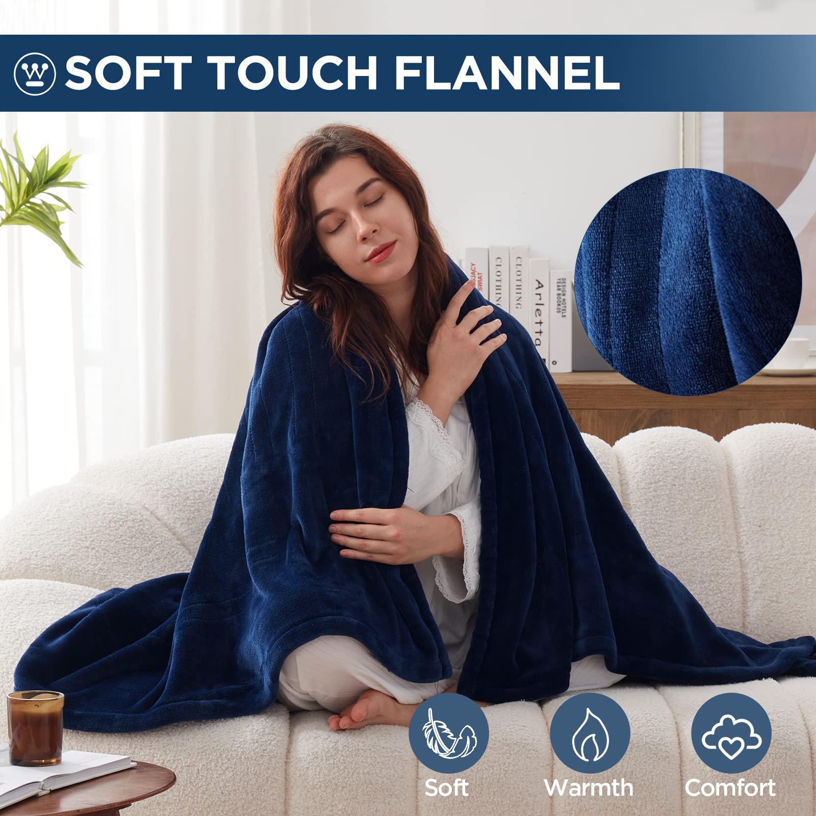 Manta eléctrica Westinghouse tamaño Queen, franela súper suave y acogedora 84" x 90" manta calefactable con 10 niveles de calentamiento rápido y apagado automático de 1-12 horas, lavable a máquina, certificación ETL y FCC, beige