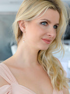 Mariell Rose Gold Freshwater Pearl Cubic Zirconia Dangle Earring for Brides, Wedding, Birthday Gift