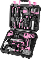 DEKOPRO Drill Set, Home Tool Set with 8V Pink Cordless Drill, Hand Tool Kit for Women, 126 pcs