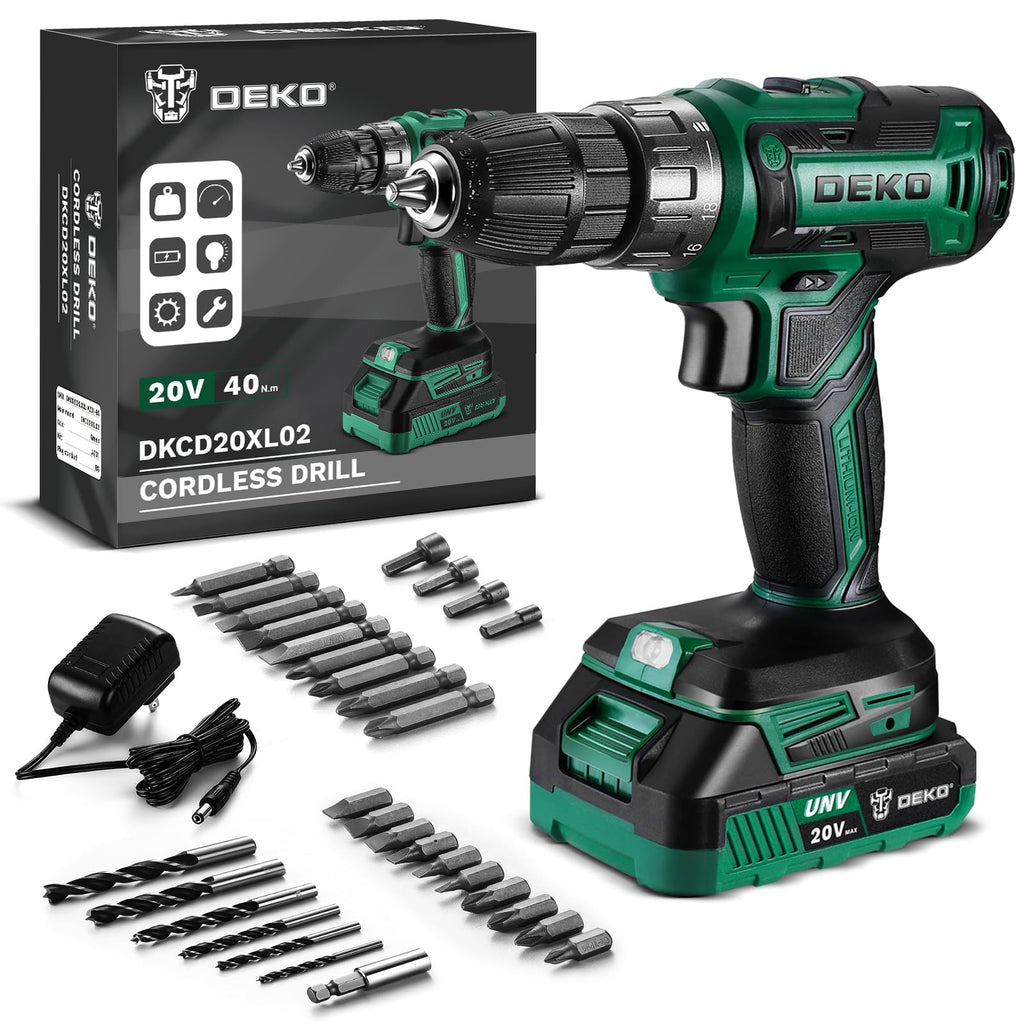 Power Drill Cordless: DEKO PRO Cordless Drill 20V Electric Power Drills Set Tool Drills Cord-less Set with Battery and Charger