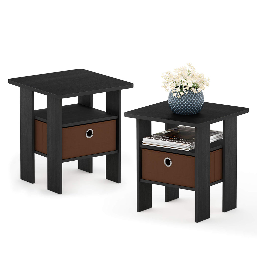 Furinno Andrey Set of 2 End Table / Side Table / Night Stand / Bedside Table with Bin Drawer, French Oak Grey