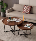 Round Coffee Tables Living Room Set of 2, Nesting Walnut Coffee Table with Fluted, End Tables for Bedroom Office Balcony Yard (28"+20" Round Walnut)