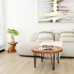 WELLAND Reclaimed Old Elm Coffee Table 27.5"x27.5"x16" H Accent Vintage Coffee Table Rustic Round Table for Living Room Patio Bedroom Home Office
