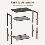 Hoctieon 3 Tier End Table, Telephone Table, Tall Side Table with Storage, Small Nightstand for Small Spaces, Metal Frame, For Living Room, Bedroom, Sofa Couch, Hall, Easy Assembly, Black