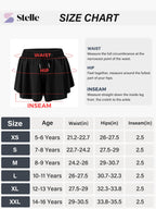 Stelle Pige Flydende Shorts med Lommet Atletisk Løbeskørt Høj Talje Sommerfugl 2 i 1 Sports Shorts 5-16 År (Sort, L)