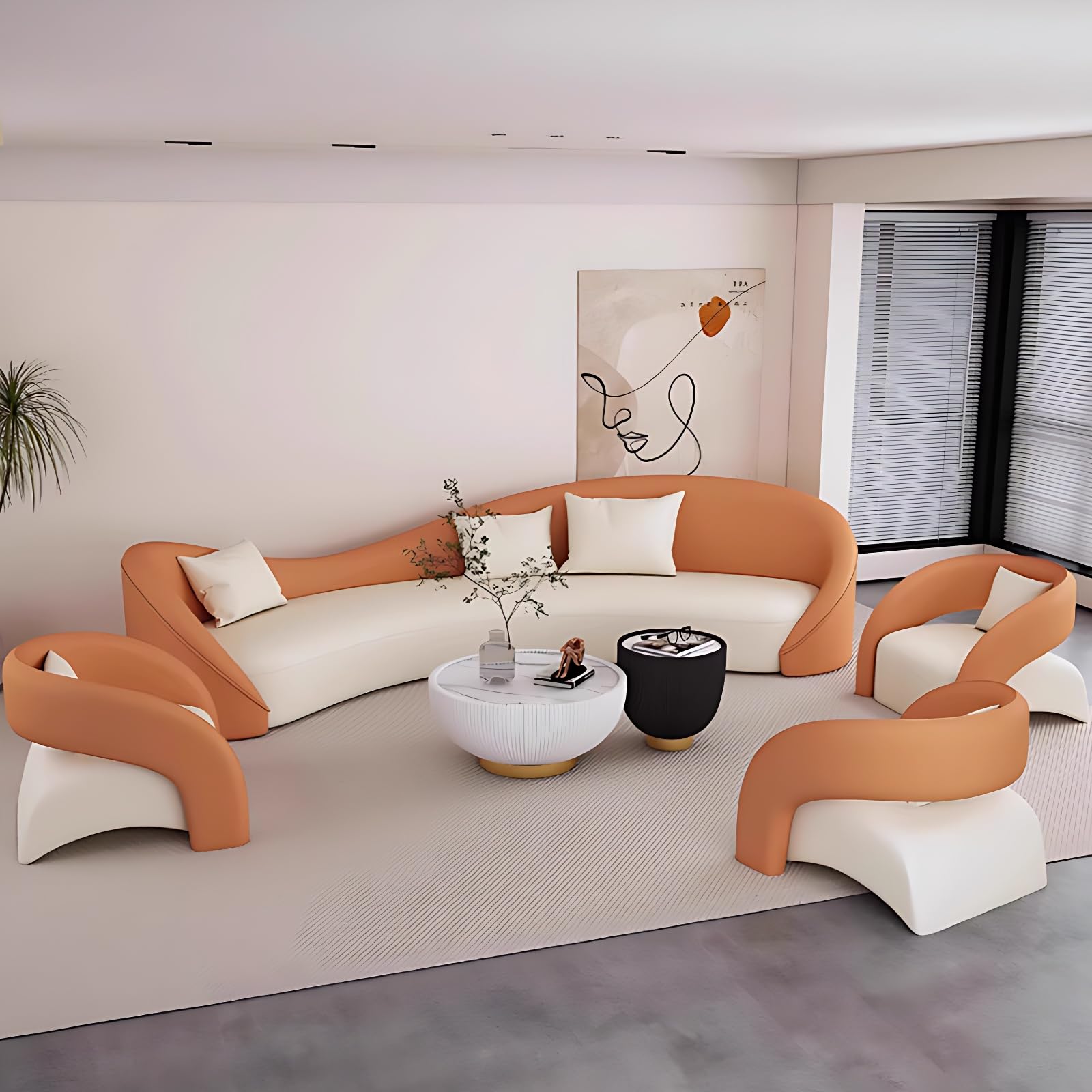 Couch Sets - Modern Curved Sectional Sofa Set with Chair, Stylish Sectional Couches with Coffee Table for Living Room, Office, Lounge, and Reception Areas (Orange Sofa-2 Sofa Chair, 78IN)