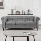 Emery Chesterfield 3 Piece Living Room Sectional Sofa Set Rolled Arms, Tufted Cushion Sofas for Living Room Set Includes Sofa, Loveseat Couch, Accent Arm Chair / Easy Tool-Free Assembly – Off White