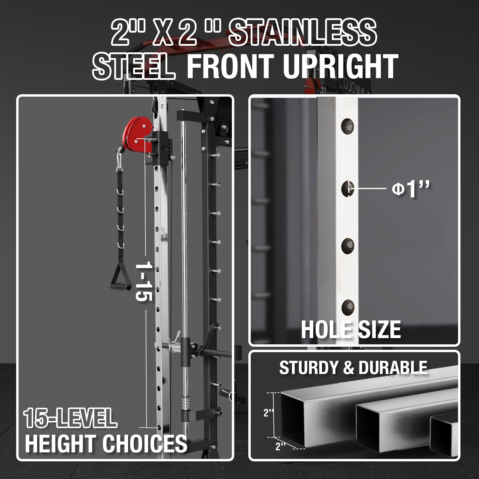 Mikolo Smith Machine, 2200lbs Squat Rack with LAT-Pull Down System & Cable Crossover Machine, Training Equipment with Leg Hold-Down Attachment