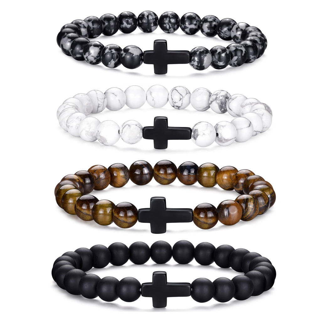 RANKEEF Tiger Eye Bracelet For Men 8MM Natural Stone Stretch Adjustable Black Crystal Beaded Bracelet for Men Women Gifts