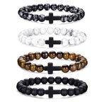 RANKEEF Tiger Eye Bracelet For Men 8MM Natural Stone Stretch Adjustable Black Crystal Beaded Bracelet for Men Women Gifts