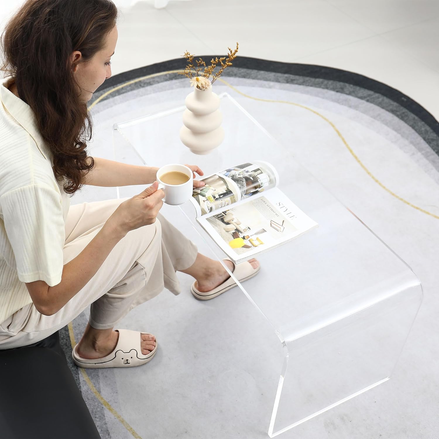 HOMCOM 0.6" Thick Acrylic Coffee Table, 39.25" Long Rectangle Waterfall Coffee Table, Clear