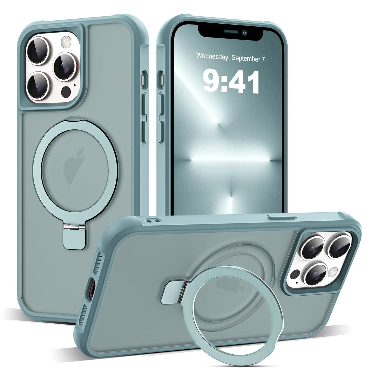 SKYLMW Compatible with iPhone 12 Pro Max Case & iPhone 13 Pro Max Case with Invisible Magnetic O-Ring Stand Case for iPhone 12 & 13 Pro Max 6.7" [Compatible with MagSafe][Great Grip Feeling], Blue