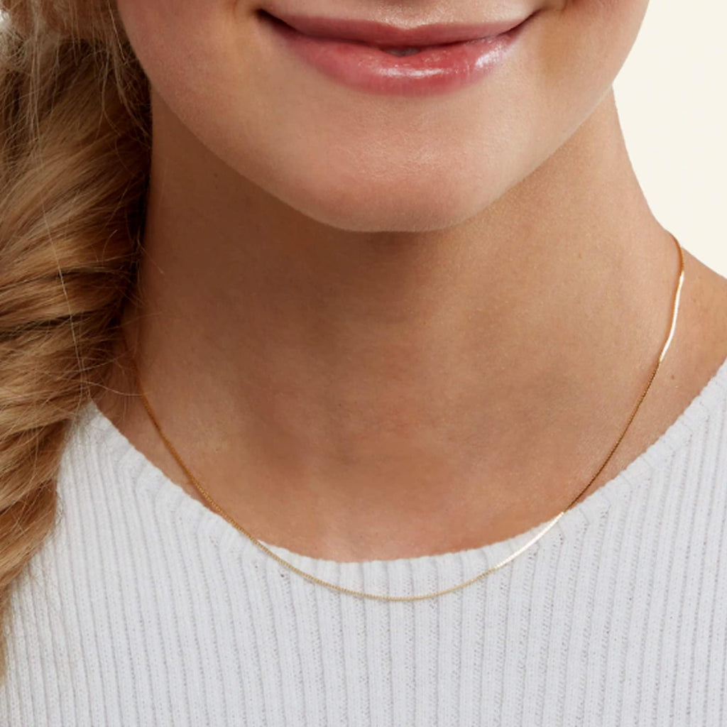 Colar de Corrente Caixa Espelhada de Ouro Maciço Real 10k da Jewelry Affairs, 0,6mm (20 Polegadas, Ouro Amarelo)