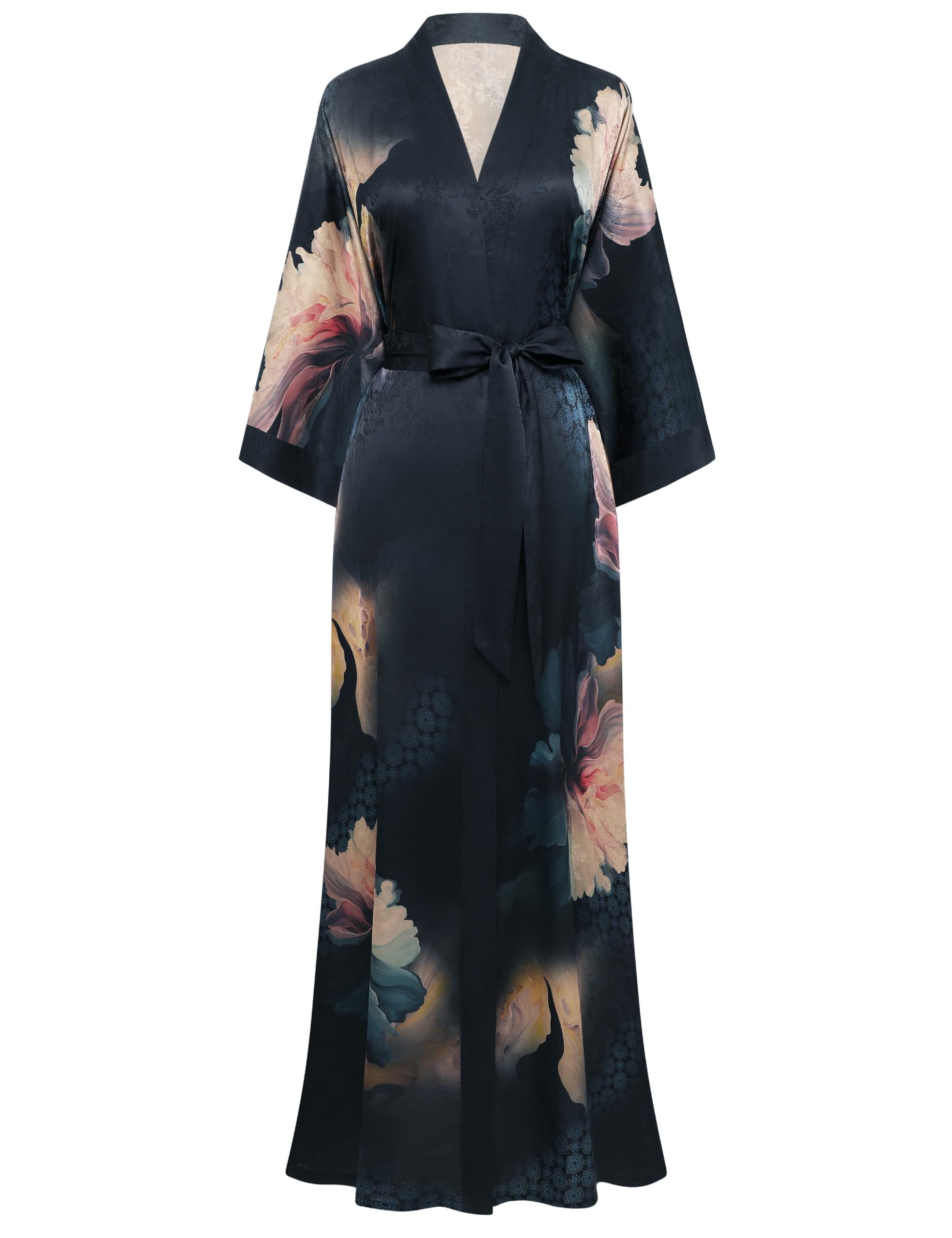 PRODESIGN Kimono Robe for Women - Long Satin Sleepwear Silky Kimono Cover-Up Nightgown Japanese Bathrobe Loungewear Blouse