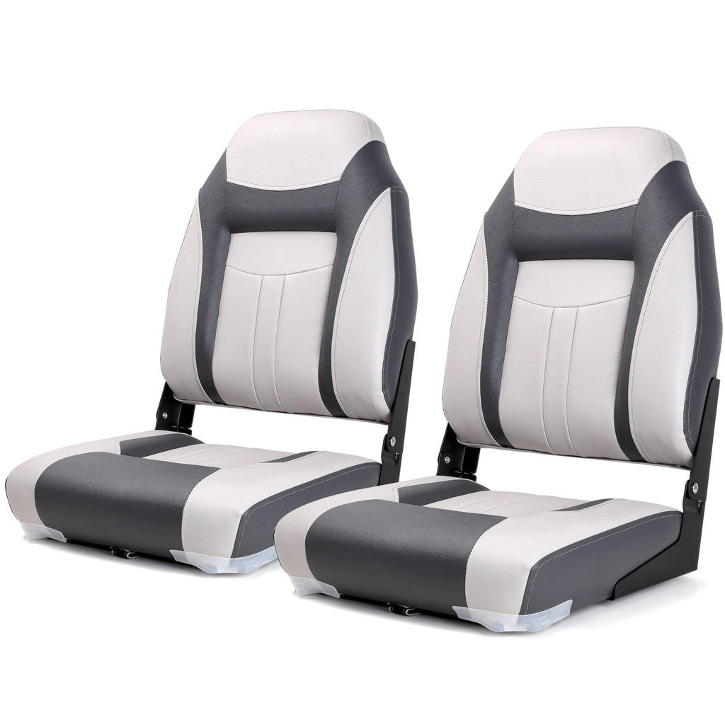 Premium Marine A Pair of Low Back Folding Boat Seat, Fishing Marine Seats with Stainless Steel Screws, Charcoal/Black(2 Seats)