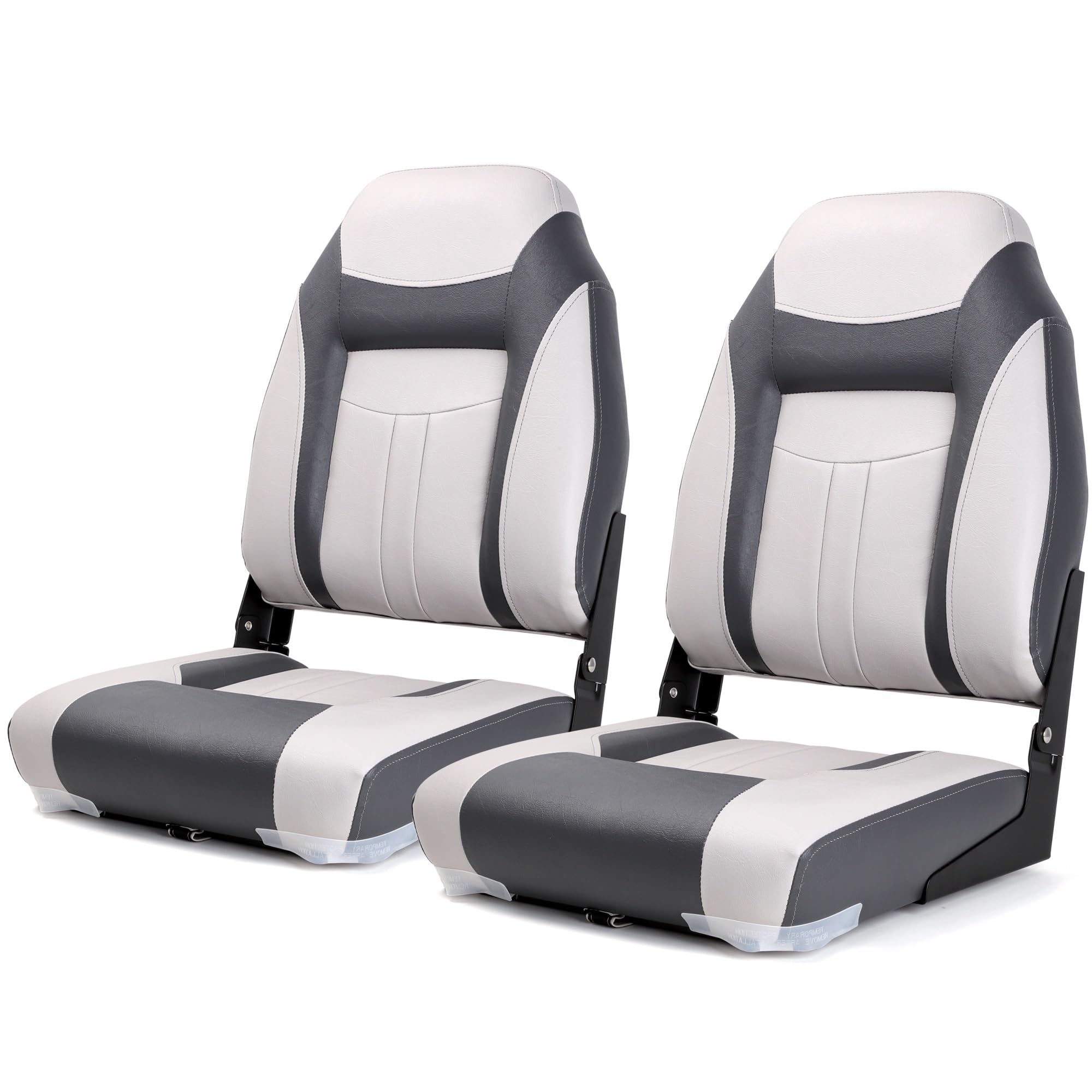 Premium Marine A Pair of Low Back Folding Boat Seat, Fishing Marine Seats with Stainless Steel Screws, Charcoal/Black(2 Seats)