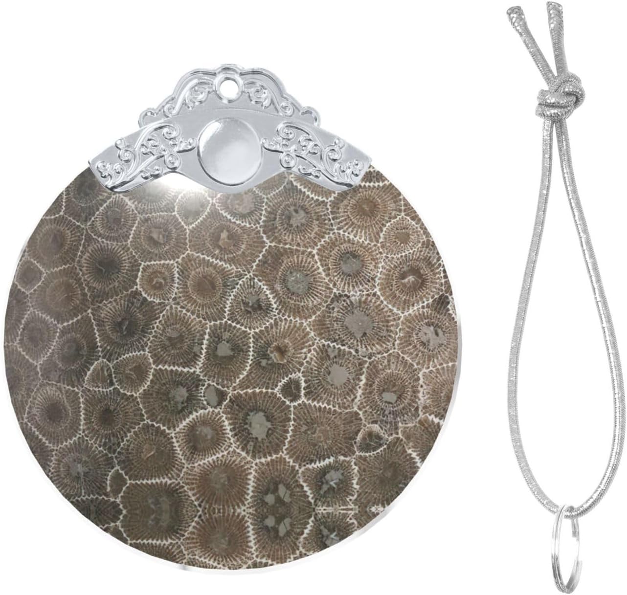 Petoskey Stone Christmas Ornaments for Xmas Tree Decorations with Metal Ringfor Party Decoration Hanging