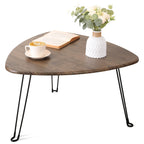 Folding Coffee Table Triangle Designs Oval Coffee Tables Mid Century Wooden Triangular Accent Table with Metal Legs Foldable Industrial Sofa Center Table for Living Room Space Saving