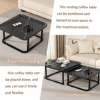 Square Coffee Tables Living Room Set of 2, Nesting Walnut Coffee Table with Fluted, End Tables for Bedroom Office Balcony Yard (23.5"+19.5" Black)