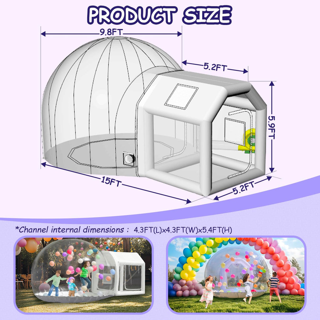 Iuoni 10FT Klarer PVC aufblasbarer Bubble House Kuppelzelt mit Tunnel - Bubble House Kuppel aufblasbar, ideal für lustige Veranstaltungen und Partys, langlebiges aufblasbares Bubble House, einfache Einrichtung